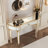 47" Half-Moon Mirrored Console Table With Fluted Glass & Crystal Knob Drawer - Silver Entryway Vanity Desk For Bedroom/Dressing Room(Gold+Sliver)-811205920