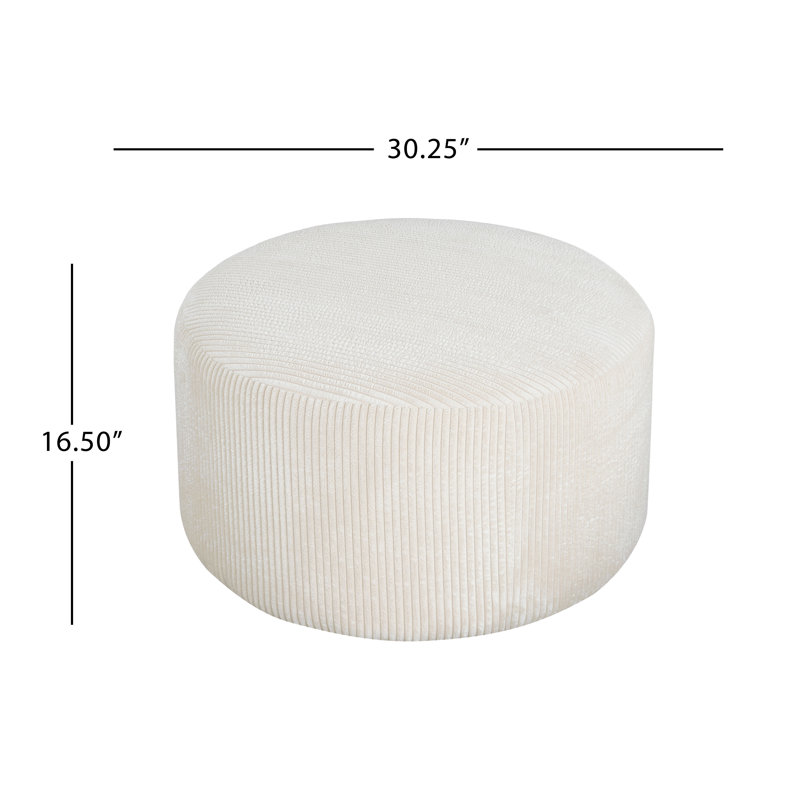 Henrik Modern Upholstered Round Ottoman, Beige Corduroy