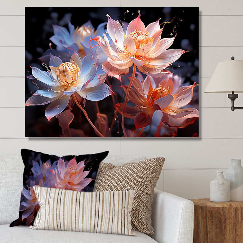«Beautiful Rainy Lotus Dance III», reproduction sur toile, Toile tendue, H 34 po x l 44 po x P 1,5 po
