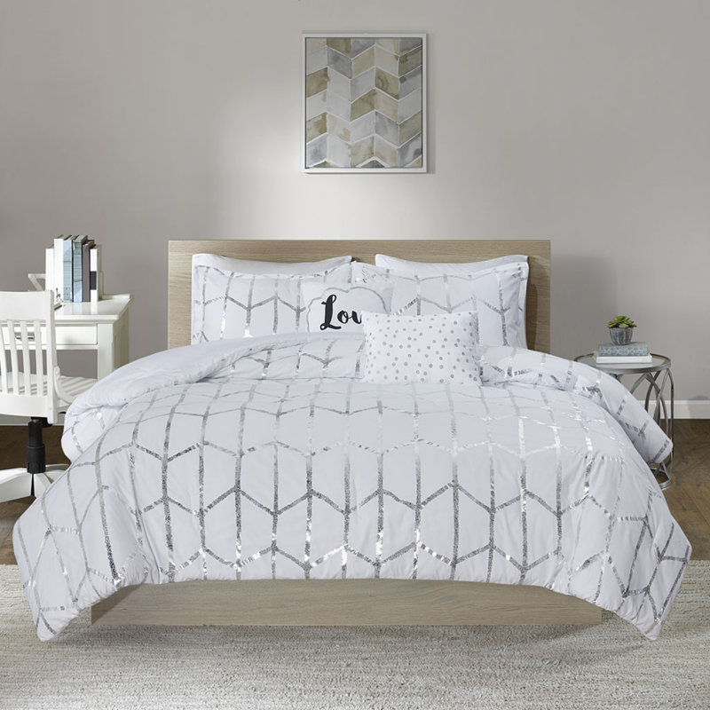 Ensembles de literie argent moderne blanc, édredon en polyester avec coussins pour la maison