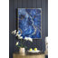 Ensemble de 2 panneaux d'art encadrés bleus et dorés, motif marbré unique, 30,5 po x 40 po