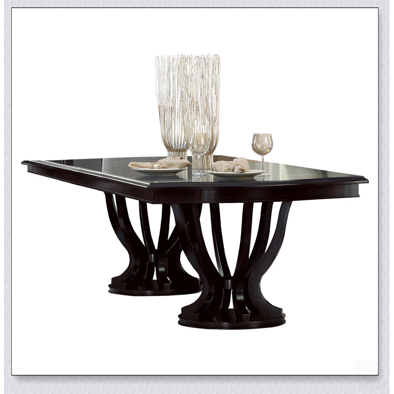 Contemporary Rectangular Double Pedestal Dining Table with Extension Leaf for Versatile Modern Home Dining Spaces