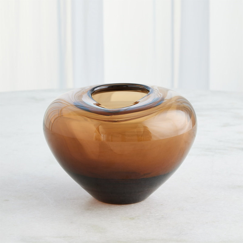 Undulating Vase-Dark Amber-Lg, 7" H x 10" W x 10" D