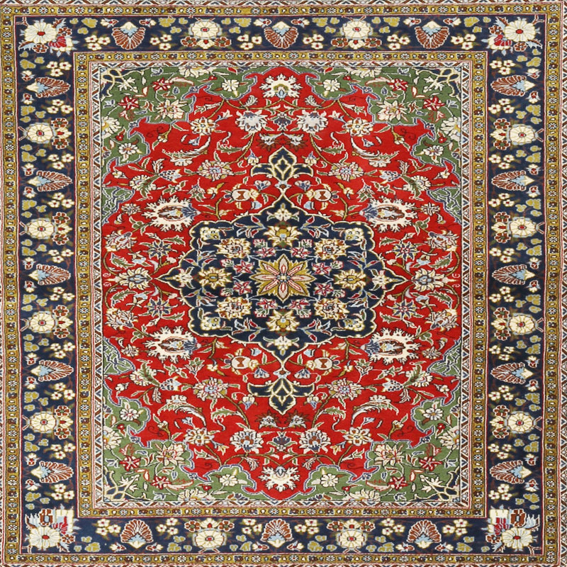 Tapis rouge/vert traditionnel Estrid, Carré 5 pi
