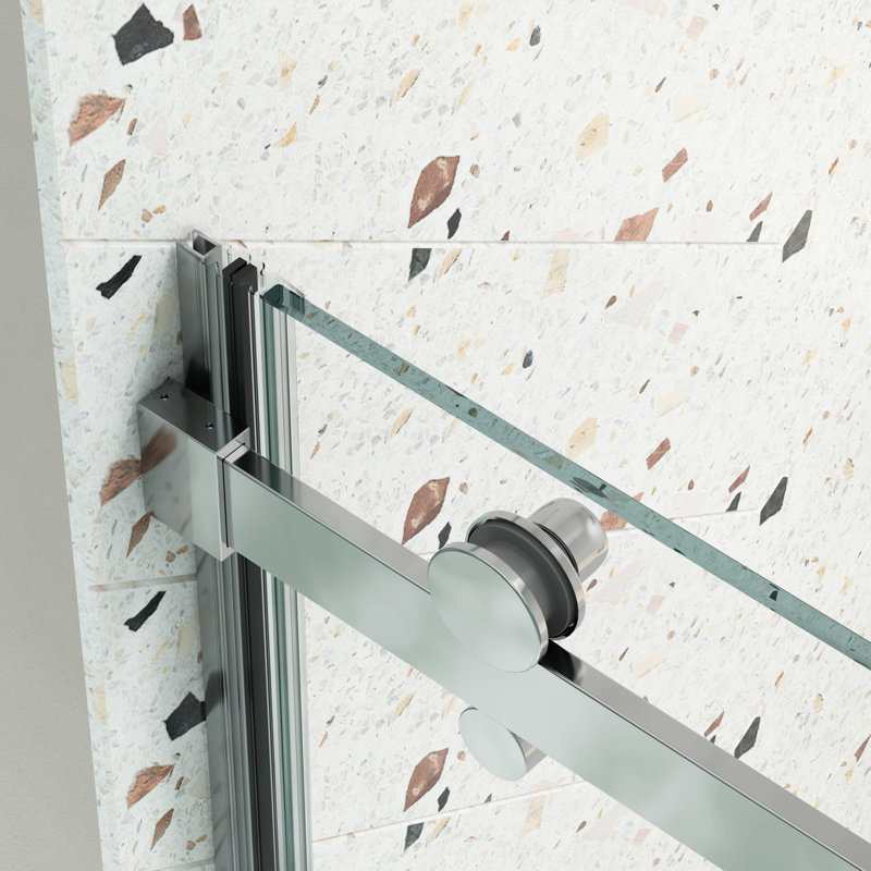 5/16" Tempered Glass Shower Sliding Door With Quiet And Durability - Odor-Eliminating Feature, Silver