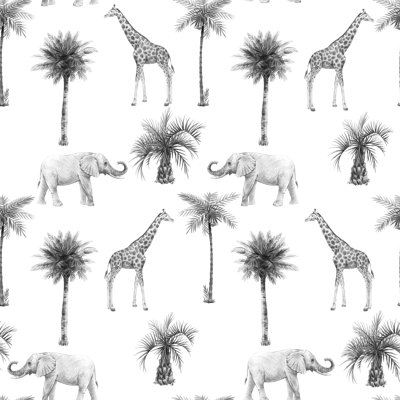 Papier peint amovible safari girafe et éléphant