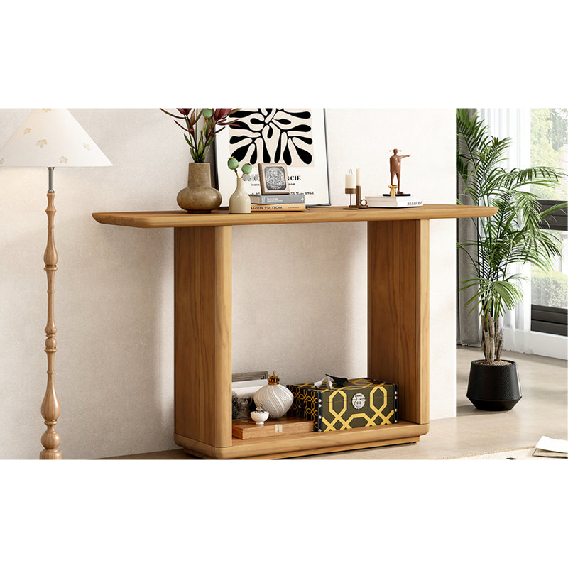 Console avec un style minimaliste moderne, coins arrondis, apparence de placage de bois naturel, stable, présentez vos collections en toute simplicité, table à assemblage rapide et simple, coins élégants