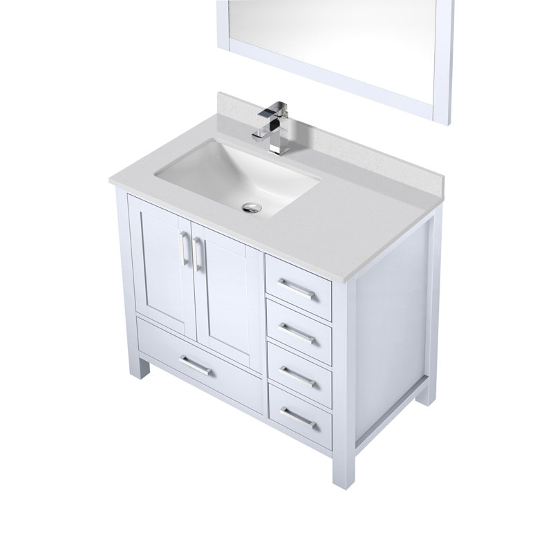 Jacques 36 in. W x 22 in. D Left Offset Bath Vanity, Faucet Set, & 34 in. Mirror, White, White