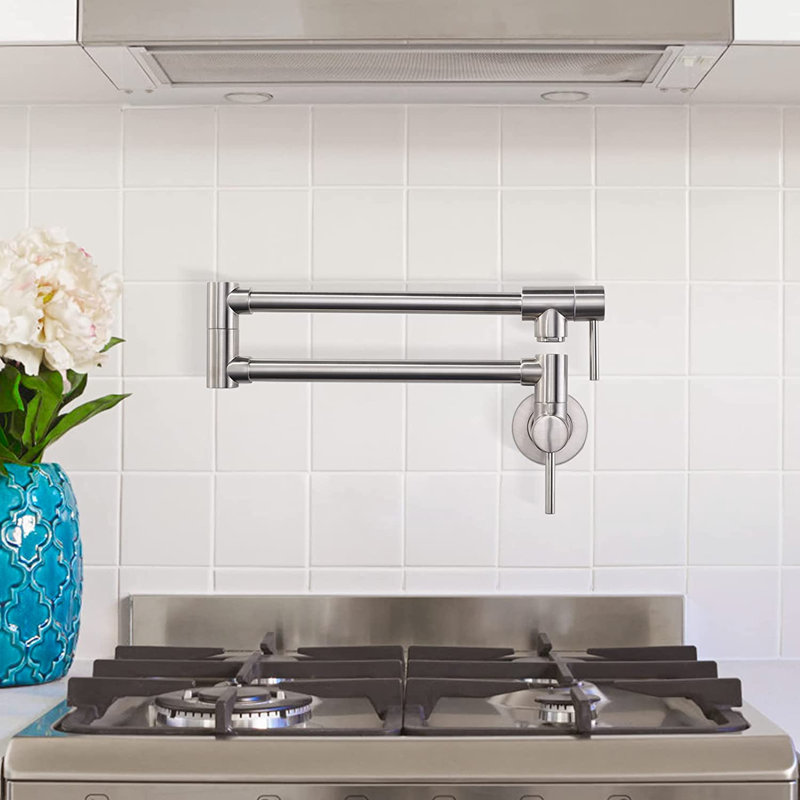 Wall Mount Folding Kitchen Pot Filler Faucet, Brushed Nickel