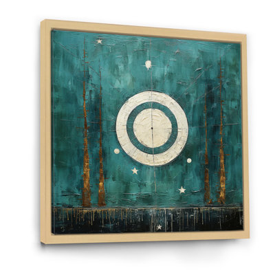 Lune abstraite sur sarcelle rétro I - art mural transitionnel, salon