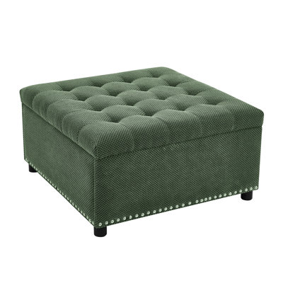 Square Footstool With Hidden Storage, Nailhead Accents, Suitable For Multiple Rooms, Medium Duty Fabric Surface And Decor, Storage Bedroom Home Office, Soft Seating