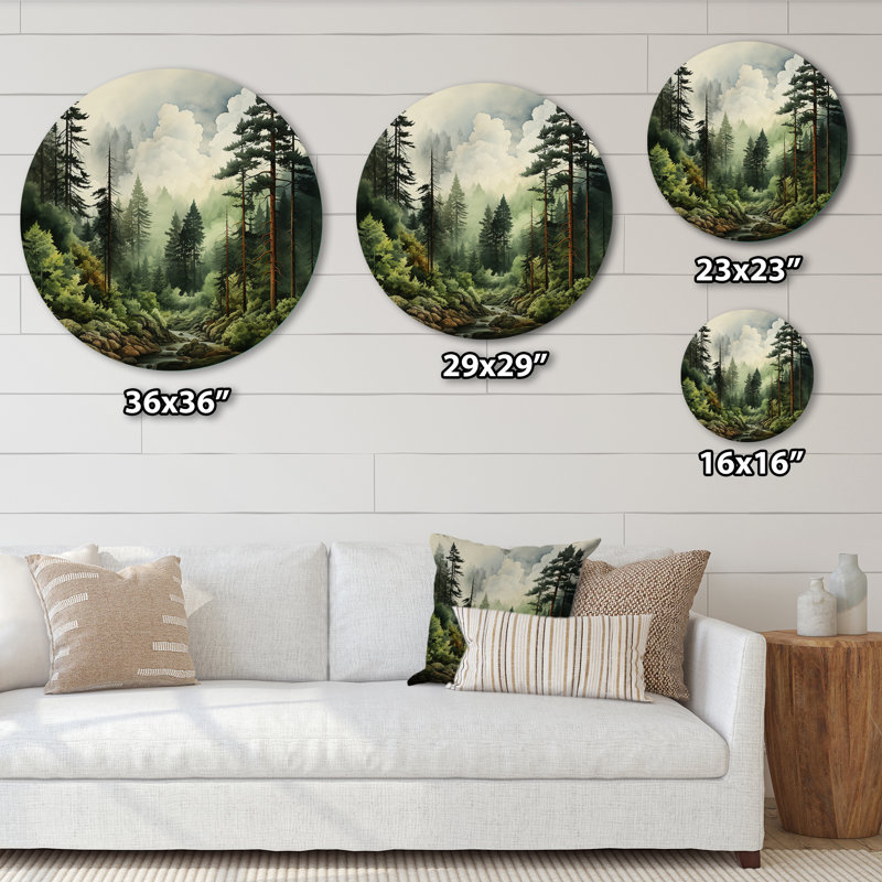 Forêt de pins - Art floral rond en métal, H 16 po x l 16 po