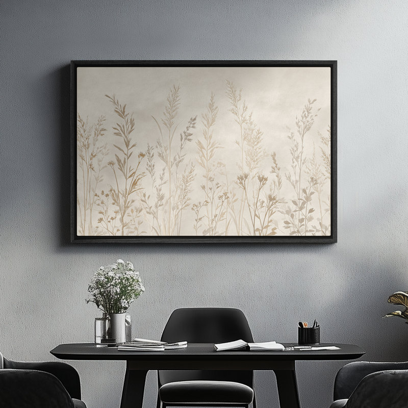 Art mural encadré sur toile - Silhouette de pré botanique minimaliste en beige doux neutre - 16 po x 24 po, 24 po x 36 po