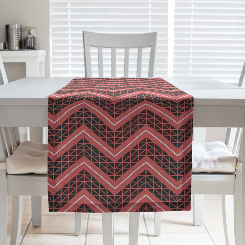 Stephenie Classic Hand Drawn Chevron Table Runner, 16" x 90", Berry Red/Black