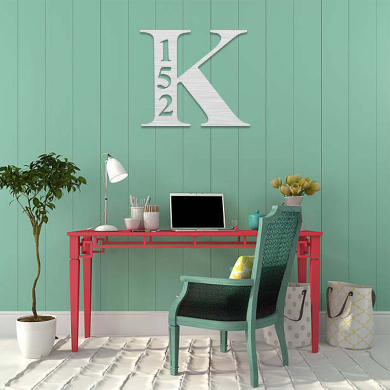 Monogramme d'adresse, plaque murale en métal, Argent, H 20 po x l 20 po x P 0,12 po, Oui