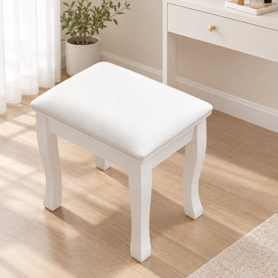 Vanity Stool Makeup Bench Dressing Stool with Cushion and Solid Legs,White