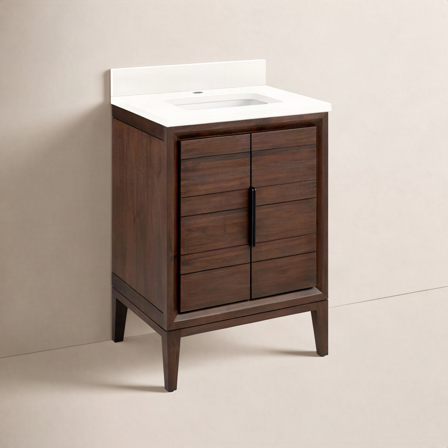 Aliso 24" Carrara Marble Single Bathroom Vanity, Arctic White Quartz, Java, Single-Hole Centered
