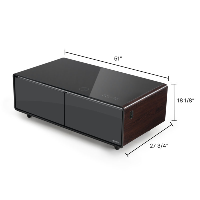 Biedel Smart Coffee Table with Fridge and Built in Wireless Charging, Walnut
