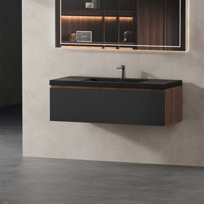 Meuble-lavabo flottant avec lavabo, conception murale, tiroir à fermeture en douceur et rangement pratique pour les salles de bain modernes