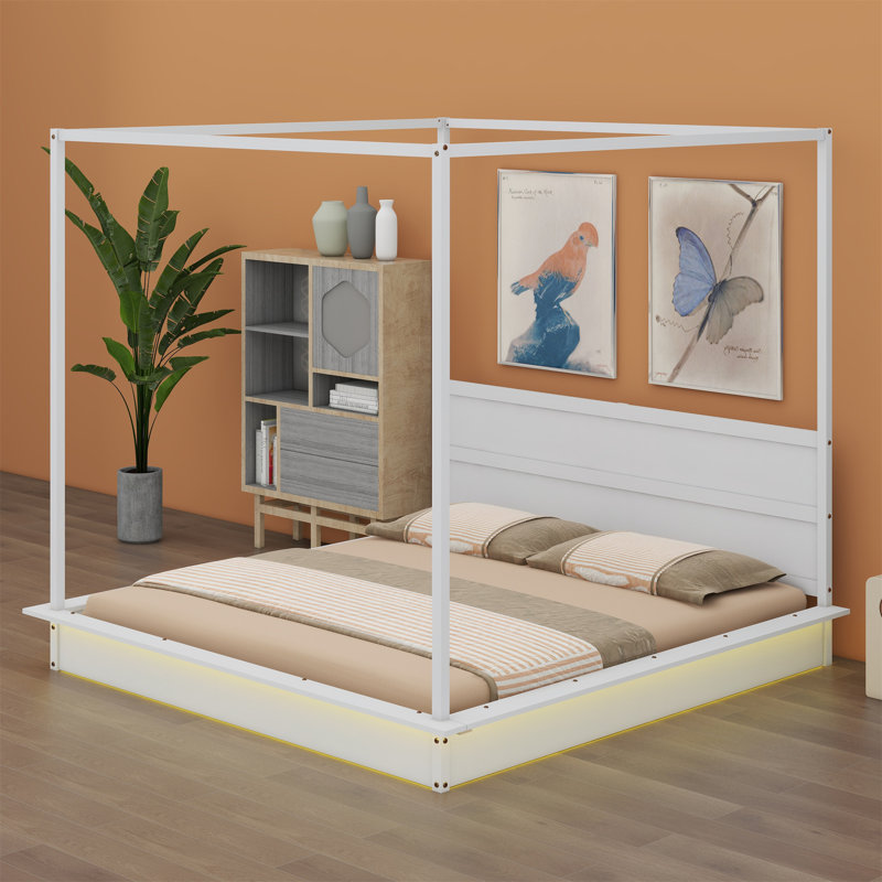 Andenwood Canopy Bed, LED Platform Bed, King