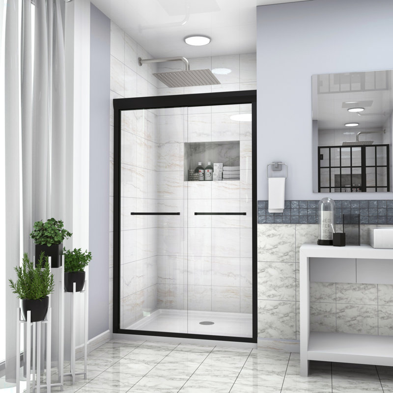 Paroi de douche coulissante semi-sans cadre, Noir mat