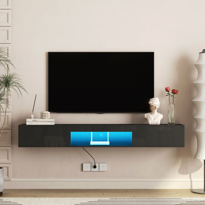 Meuble télé mural suspendu avec éclairage DEL, meuble télé moderne de 69 pouces, centre de divertissement pour téléviseurs de 55, 60 et 65 pouces.