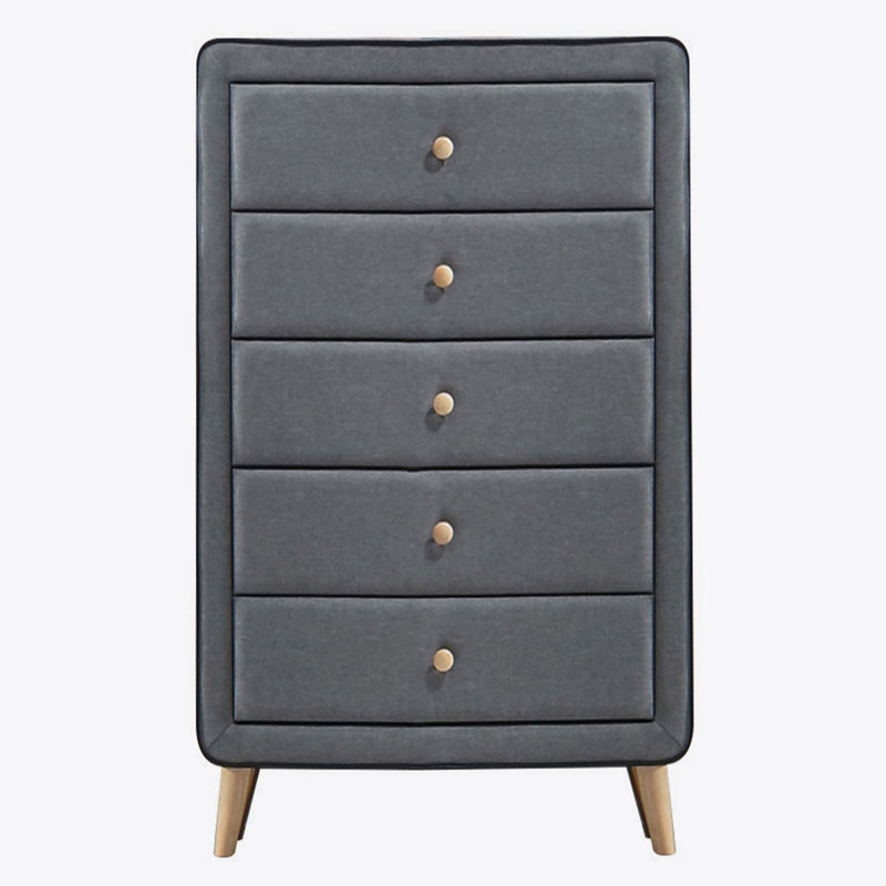 Commode 5 tiroirs rembourrée gris clair