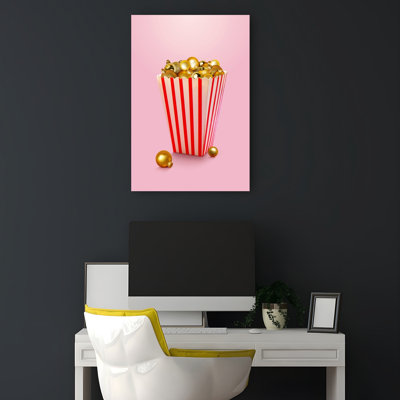 Golden Holiday Popcorn Box Colorful Modern Surreal Tree Winter Wall Art Print 1 Piece Wrapped Canvas Wall Art
