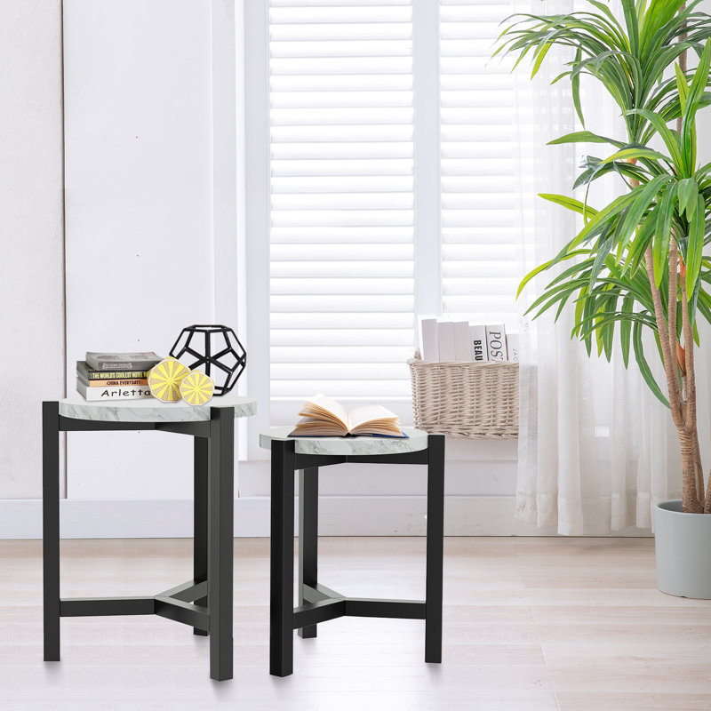 Modern Brushed Brown Gray Round Nesting Tables