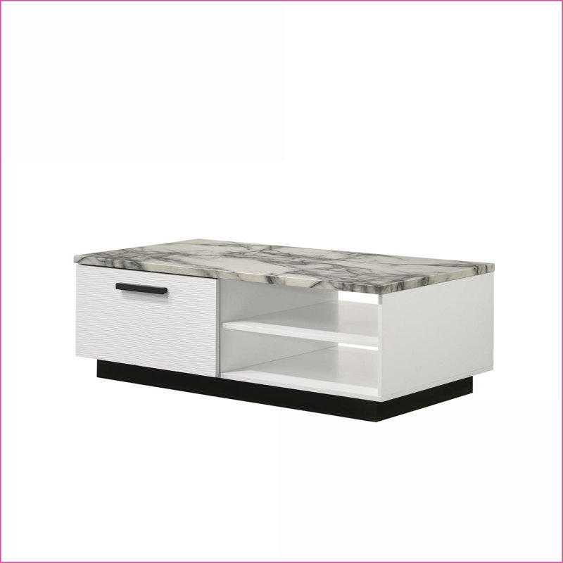 Table basse 47 po en faux marbre blanc - 1 tiroir pour le rangement dans le salon Élégance moderne