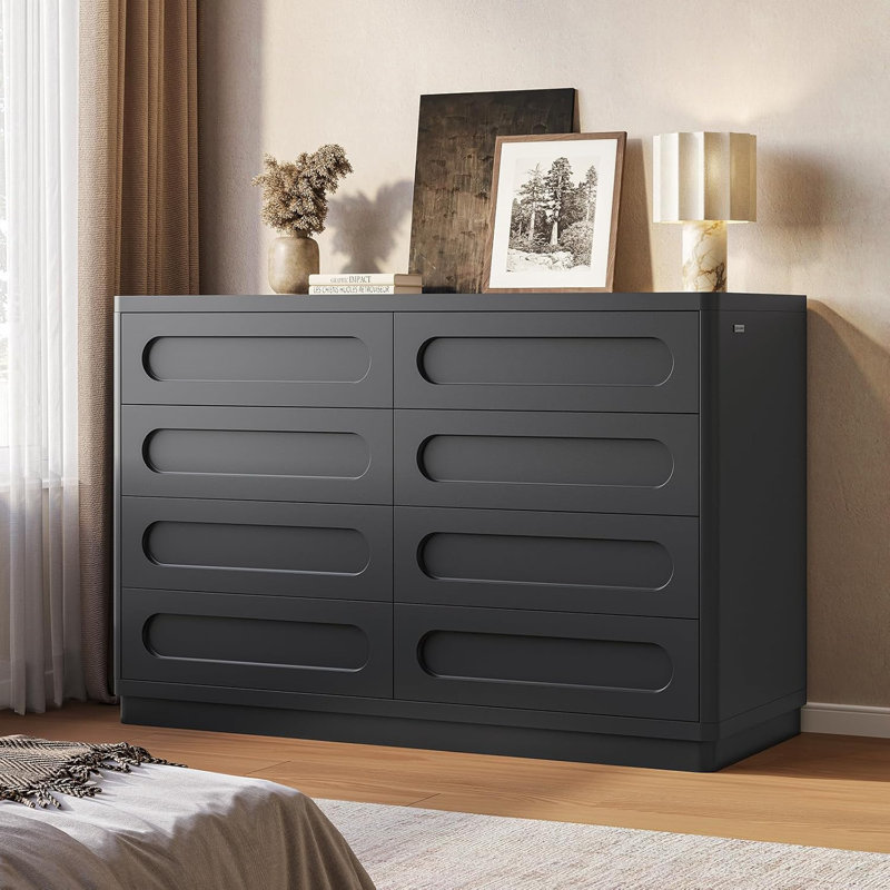 8 Drawers Dresser For Bedroom, 47.2" Wide Dresser For Closet, Large Wood Tv Stand, Chest Of Drawers With Deep Drawer For Living Room, Hallway,home Office,black