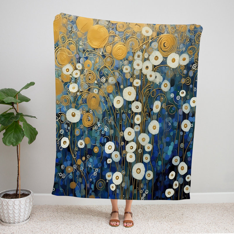 Throw Blanket, 68" W x 80" L, Floral/Abstract, Blue/Yellow