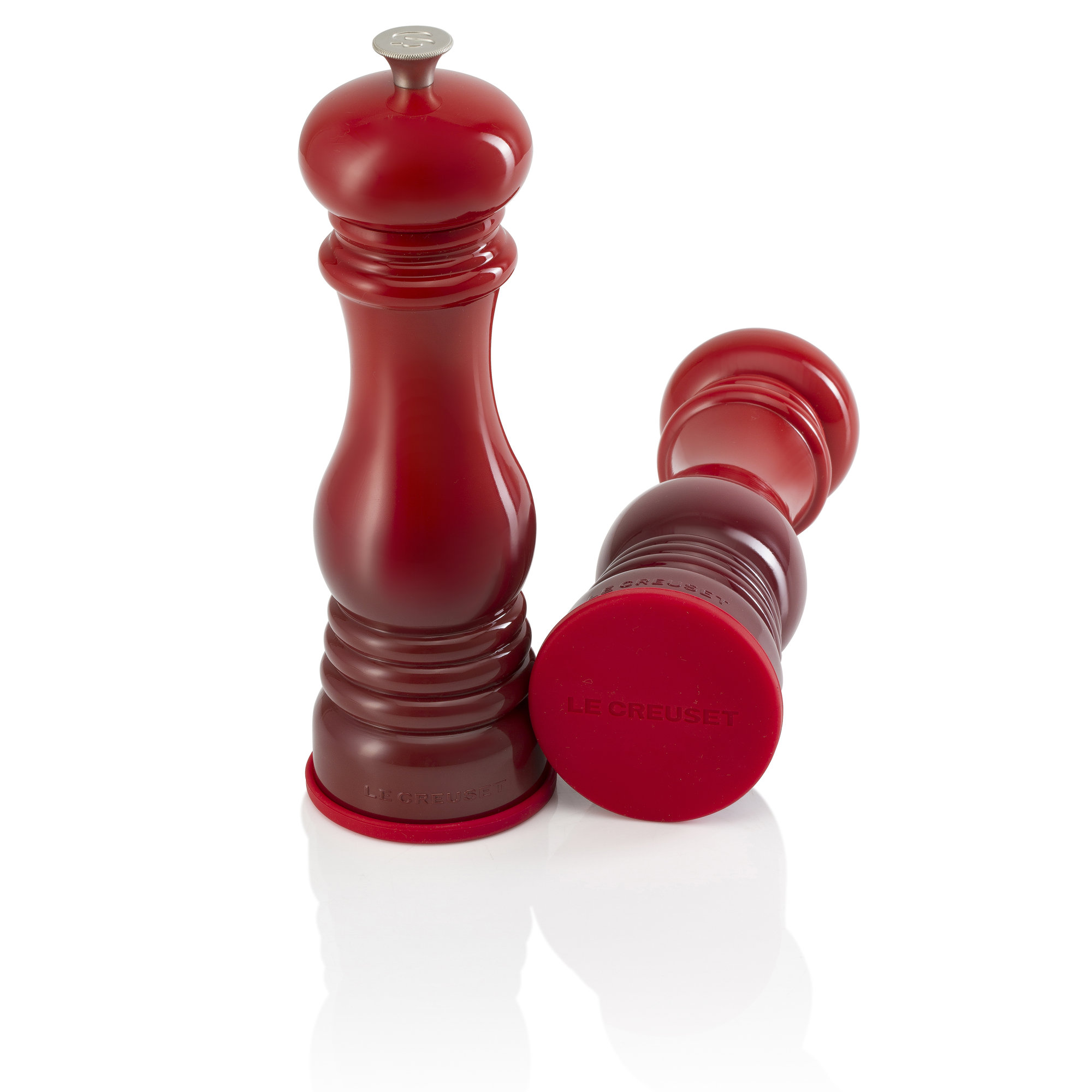 Le Creuset Silicone Set of 2 Salt and Pepper Mill Caps, Cerise