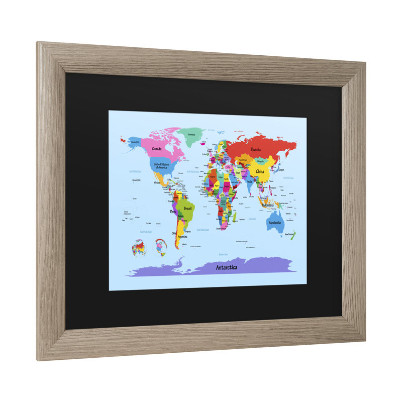 « childrens world map », art encadré, H 11 po x l 14 po x P 0,5 po, Blanc