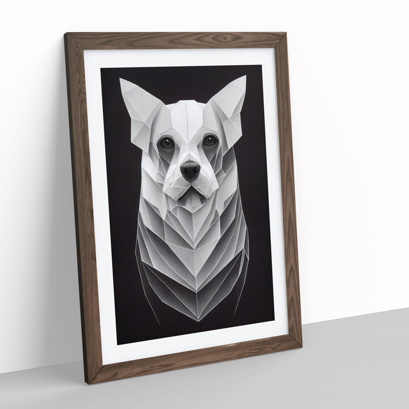 Symmetrical Dog Abstract - Wall Art, 36cm H x 27cm W, Walnut Framed Paper, No Matte