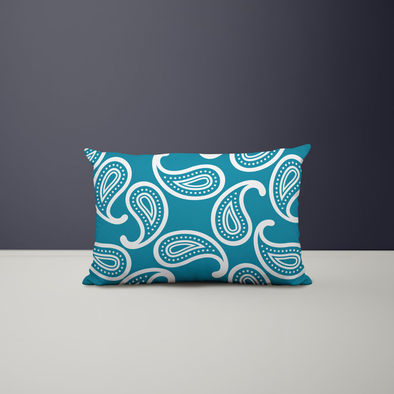 Paisley Outdoor Reversible Throw Pillow, Turquoise