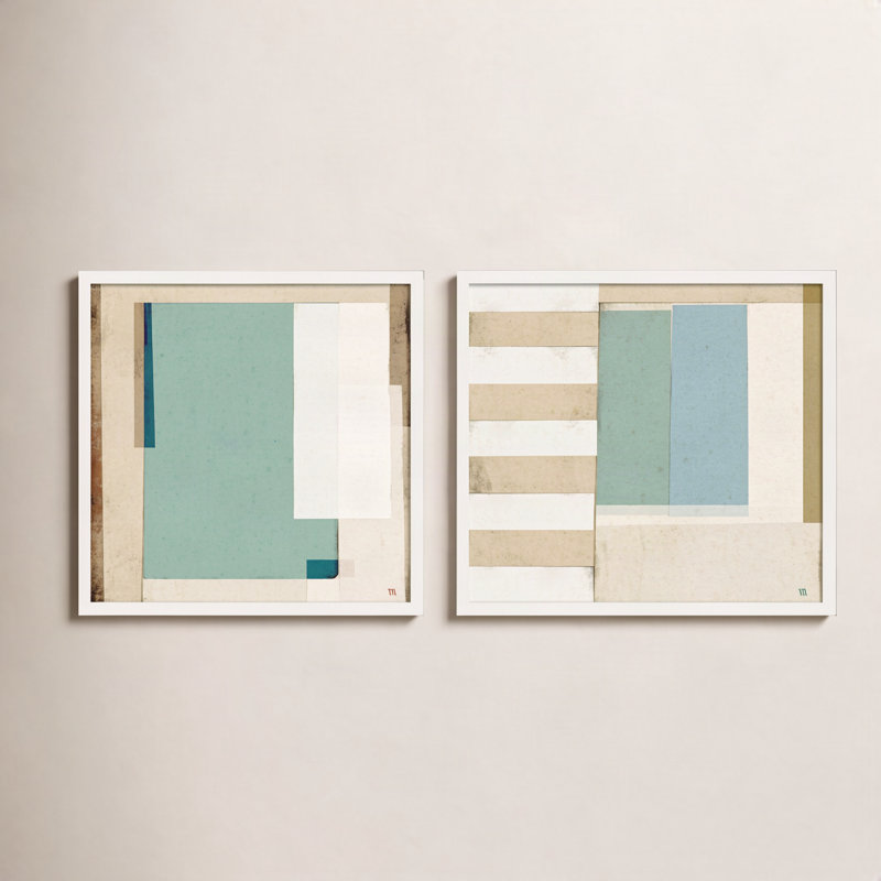 City Scape aqua, Set of 2 by Marco Marella for Studio M - Framed Wall Art, 30" H x 30" W, Framed Print Paper without Mat