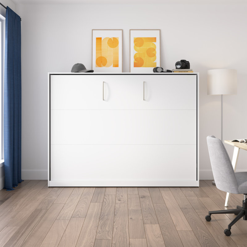 85W Queen Horizontal Murphy Bed In White, White, Queen