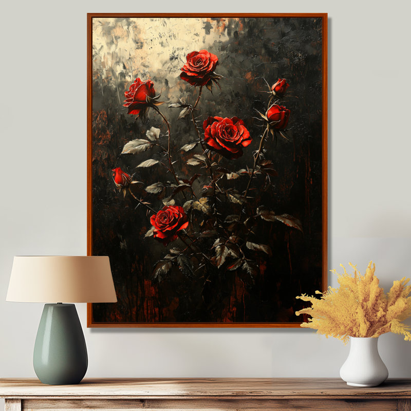 Blevins Abstract Dark Gothric Roses Bouquet II - Roses Wall Art, 32" H x 16" W, Floater Framed Print, Brown