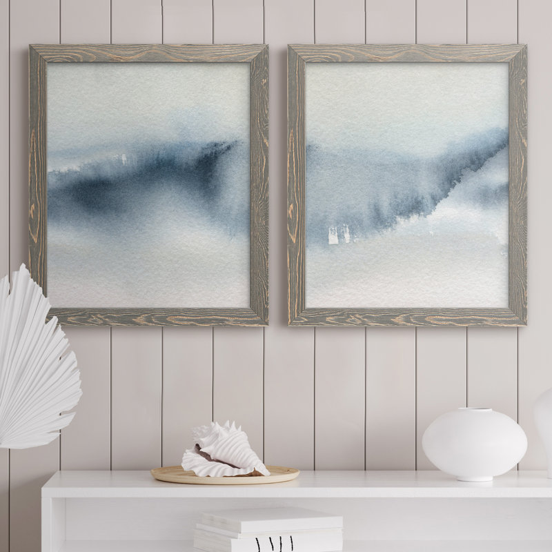 «Summer Rain I», ensemble de 2 peintures sur toile encadrées, H 24 po x l 36 po x P 1,5 po, Encadré gris