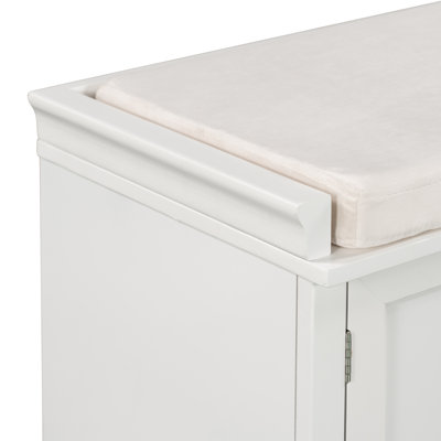 Storage Bench with 2 Drawers and 2 Cabinets, Shoe Bench with Removable Cushion for Living Room, Entryway (White)