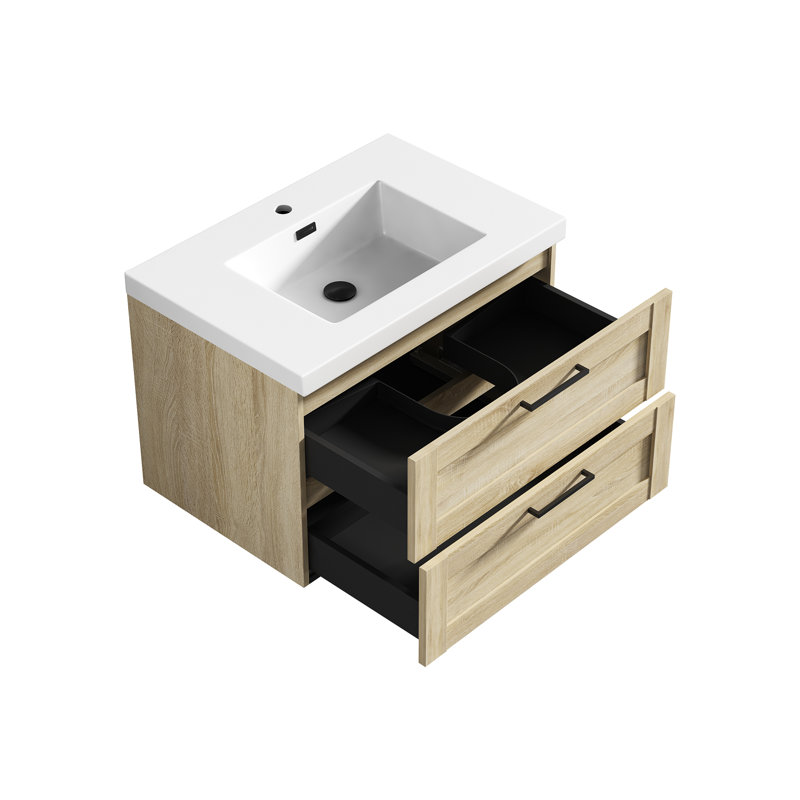 Devillage 29.5'' Single Bathroom Vanity with Engineered Stone Top, Ace Oak