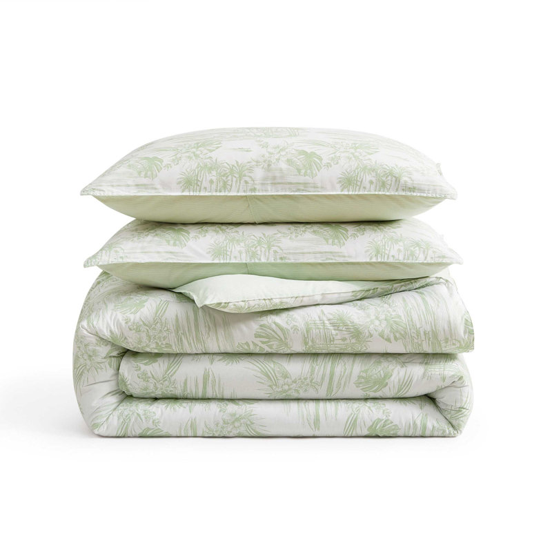 Tommy Bahama Beach Bluff Toile Cotton Green Comforter Set, Queen Comforter + 2 Standard Shams