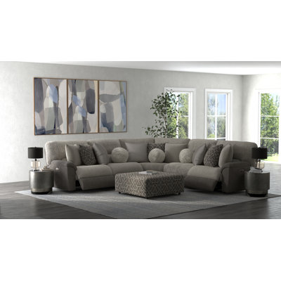 Alhakim 5-pc Modular Sectional With 3 Reclining Seats & Castered Cocktail Ottoman