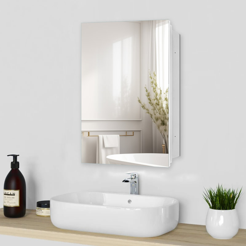 Frameless Bathroom Medicine Cabinet, Mirror Cabinet With 3 Movable Shelves ,Recessed Or Surface Mount Installation – Premium Mirrored Slim Cabinet,No Assembly Required(White)