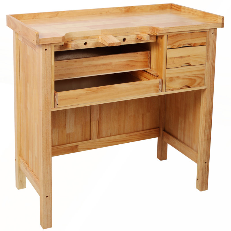 Poste de travail en bois avec tiroirs de rangement pratiques
