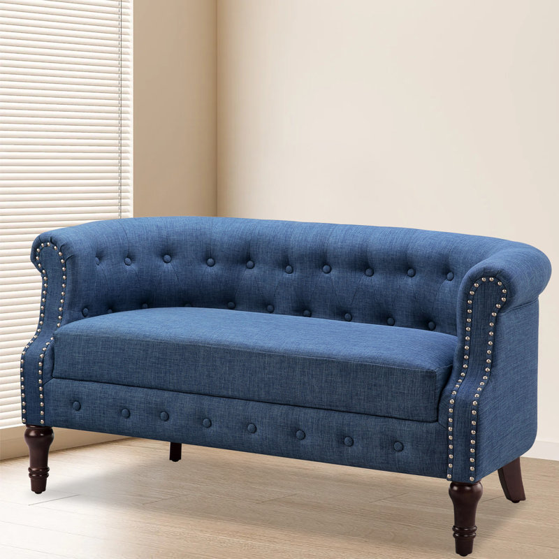 Charlton Home® 55" Livingroom Linen Loveseat., Navy