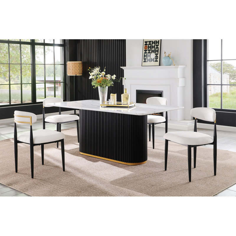 Ensemble de table de salle à manger, plateau en faux marbre avec base en métal, chaises rembourrées, idéal pour la cuisine, la réception, la salle de conférence