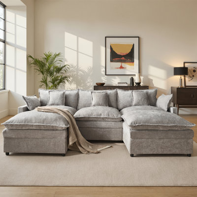 107.9" Modular U-Shaped Sectional Sofa with Ottomans, Deep Seat Couch for Living Room