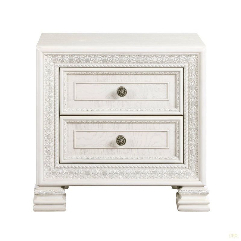 Table de chevet classique de luxe avec 2 tiroirs et meubles de chambre à coucher en bois